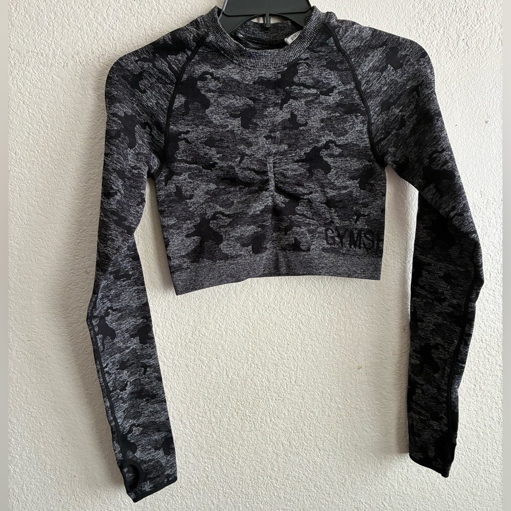 Gymshark Women's Adapt Black Camo Seamless Long Sleeve Crop Top M - Picture 6 of 16